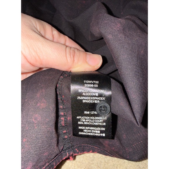 Affliction Y2K Men's XL Red/Black Button Down Short Sleeve. Live Fast MMA Grunge - Picture 7 of 12